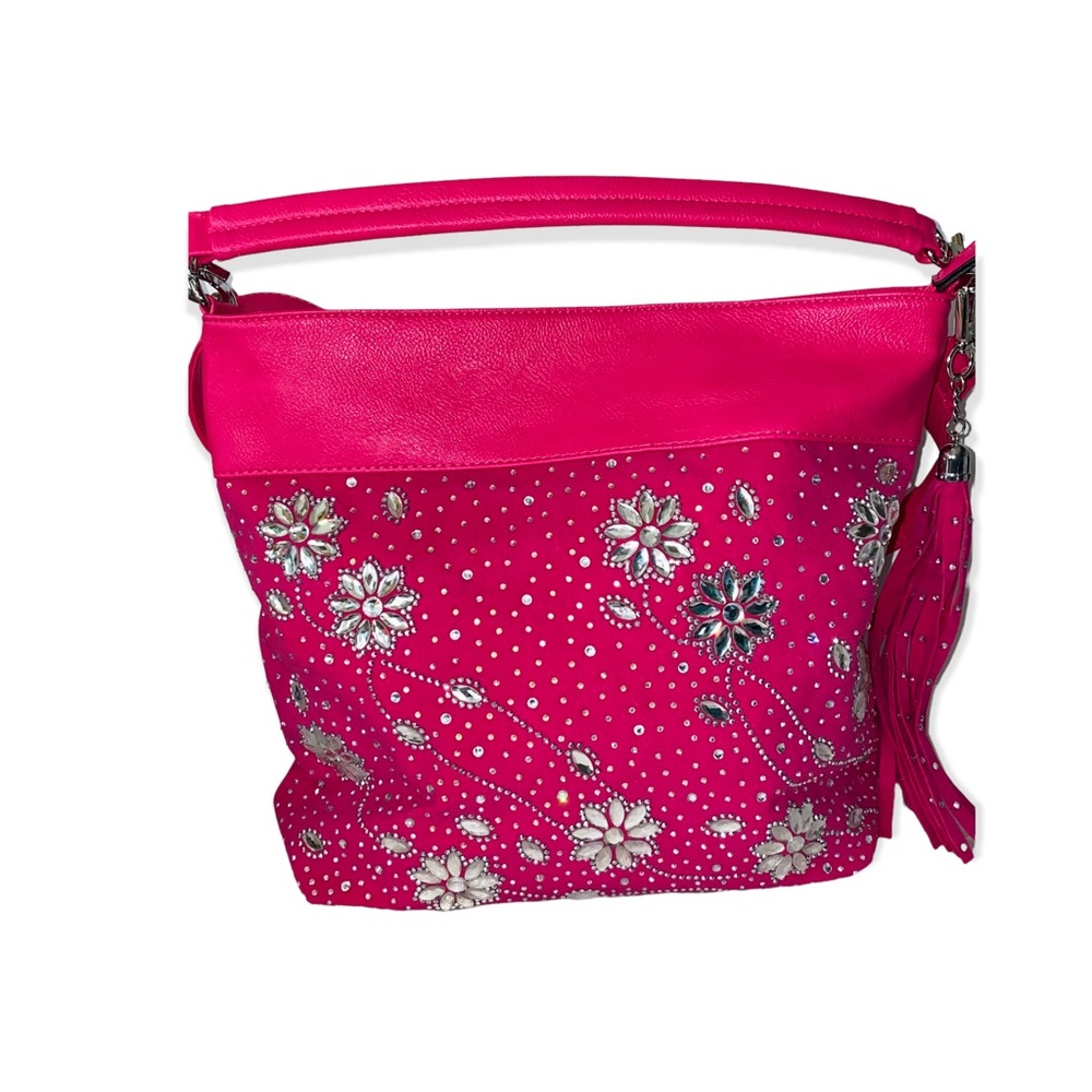 Pink rhinestone floral design fashion purse